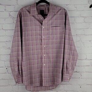 Jos. A. Bank Men's Button-Down Shirt Size Large Plaid Orange & Blue Collared